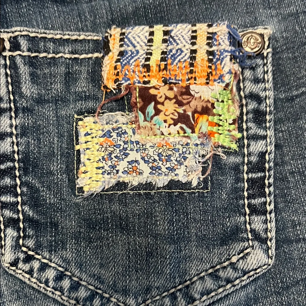 Grace In LA  Women's Jean Shorts with Colorful Patchwork Size 27 - Image 6