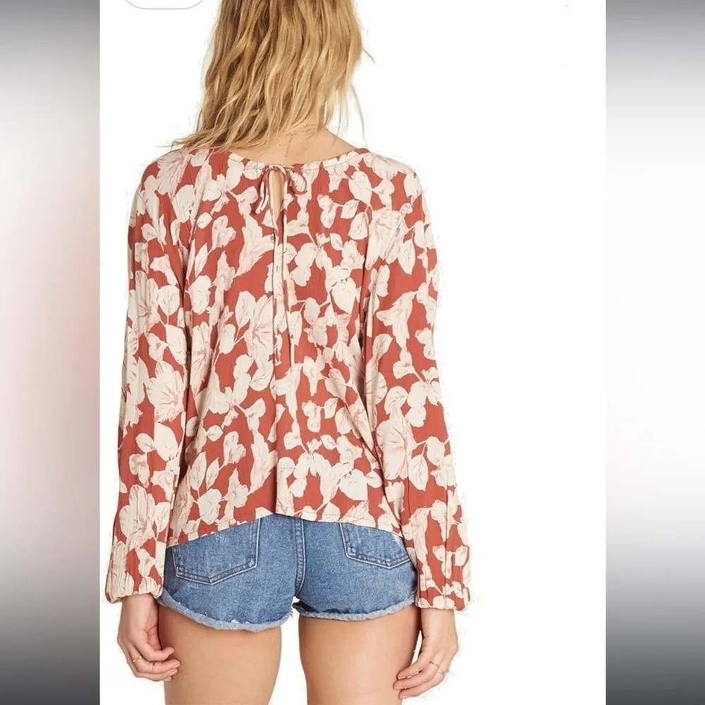 Billabong Red Pink Floral Winding Roads Sienna Long Sleeve Blouse - Image 3