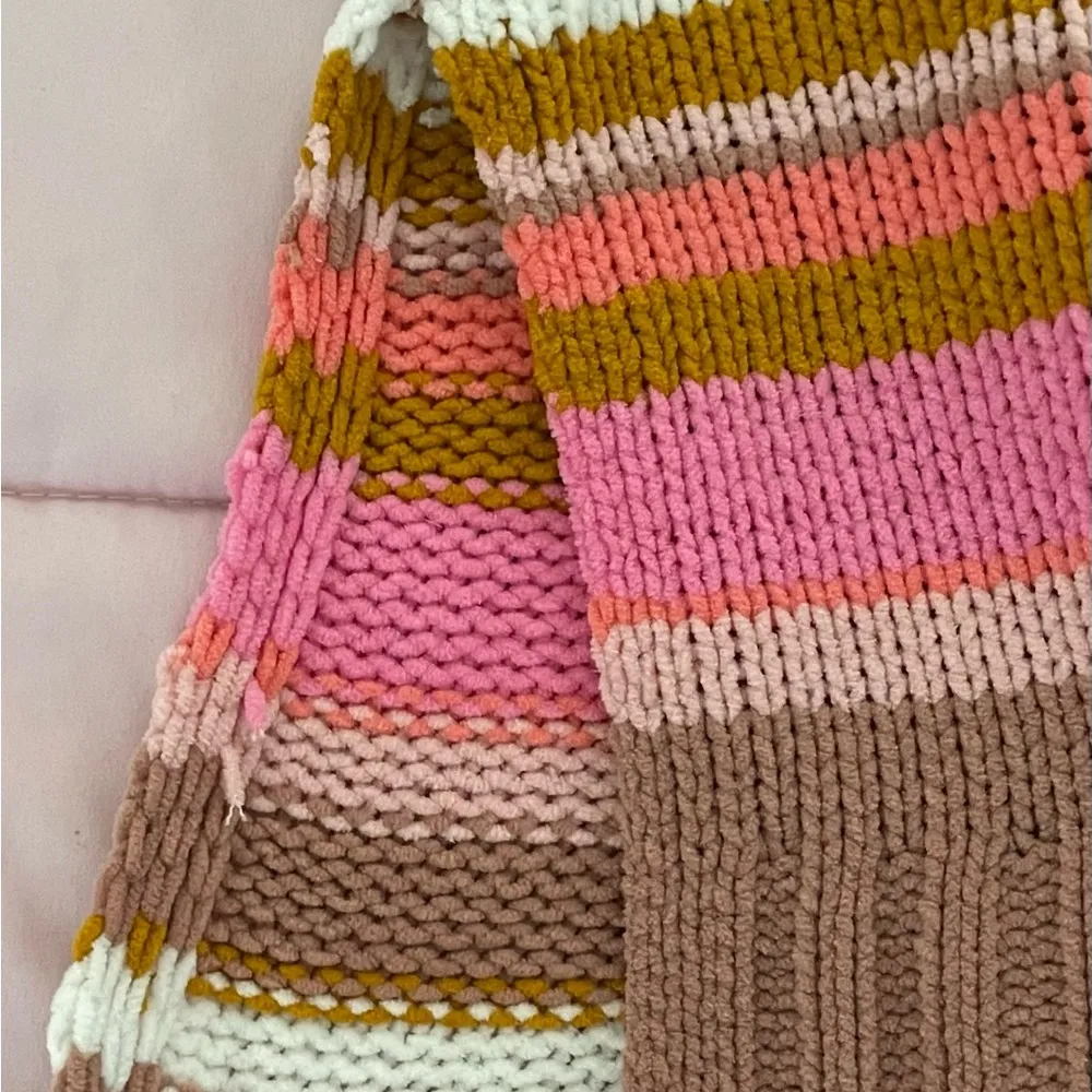 Aerie pink multicolored sunset striped slouchy chenille turtleneck sweater, XS - Image 3
