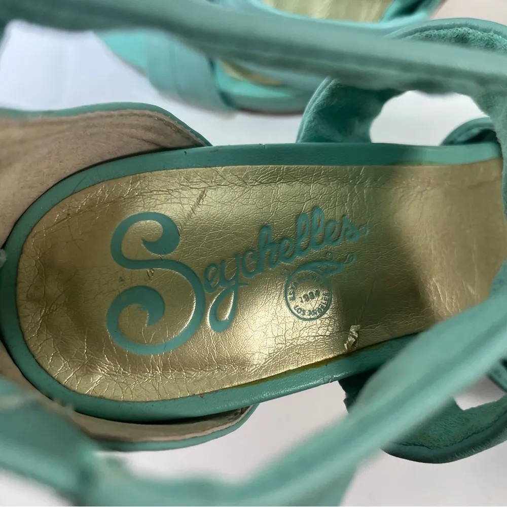 Seychelles Mother of Pearl Mint Leather Heels Sandals Size 6 Colorful Zipper - Image 5