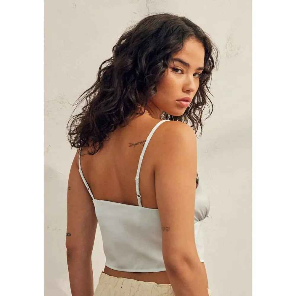 Urban Outfitters Daisy Street Satin Tie Front Cami Crop Top Women's Size XL Blue - Image 4