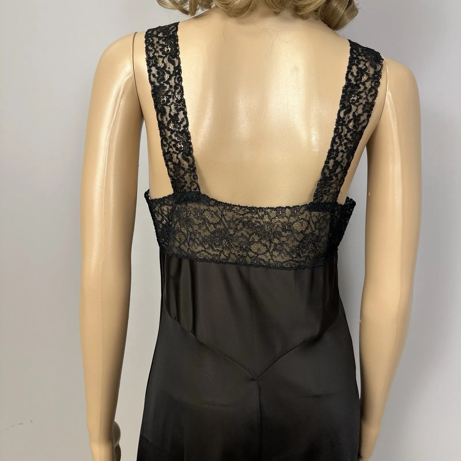 Vintage Carter’s Black Nylon Full Slip 36 Average Lace 1950s 1960s Mid Century - Image 6