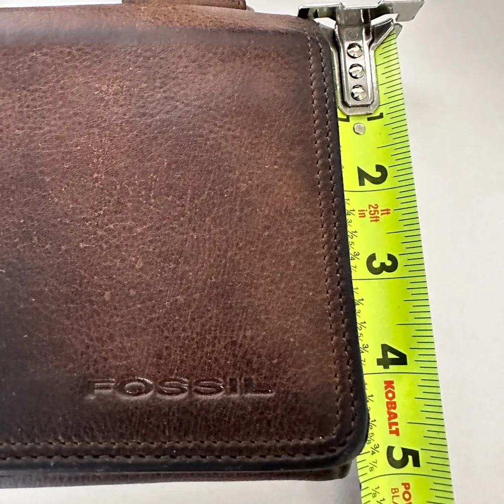 Fossil Brown Genuine Leather Wallet Crossbody Bag Organizer - Image 9