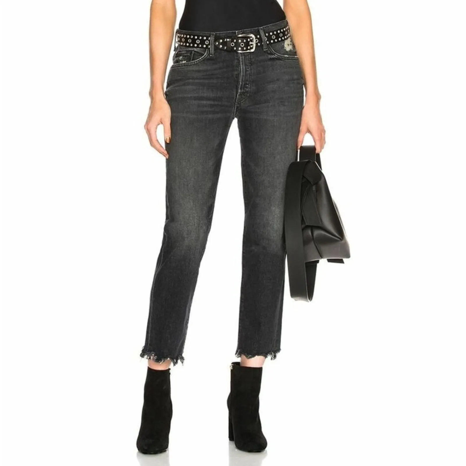 Mother Superior The‎ Saint Chew Gray Straight Leg Cropped Raw Hem Jeans Size 25 - Image 3