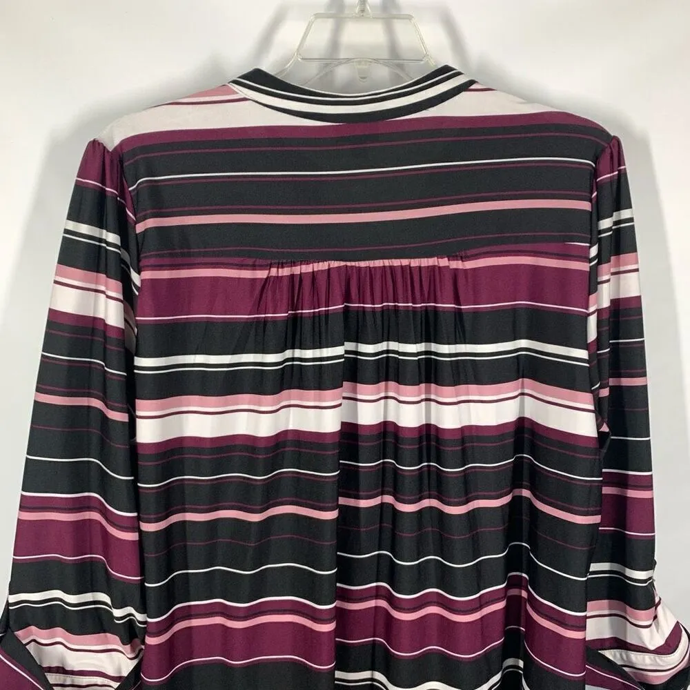 Avenue Women's Striped Split Neck Roll Tab Sleeves Blouse Multicolor Size 22/24 - Image 8
