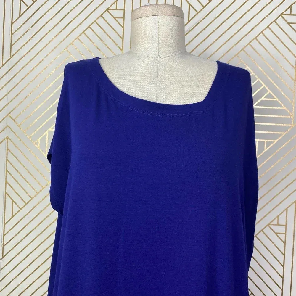 Eileen‎ Fisher Jersey Asymmetric Neck T-Shirt Dress Blue - Image 2