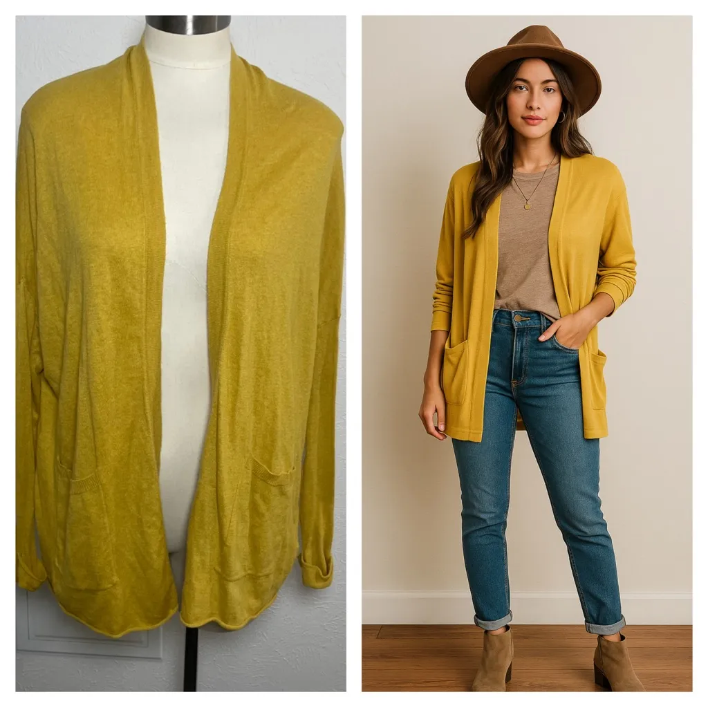 Billabong Mustard Yellow Open Front Cardigan Sweater | Size‎ Small - Image 2