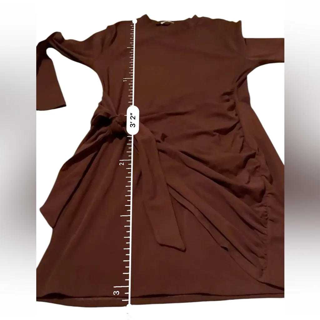 Showpo Marleen Wrap Front Long Sleeve Bodycon Mini Dress in‎ Dark Oak Sz 16 NEW Brown - Image 9