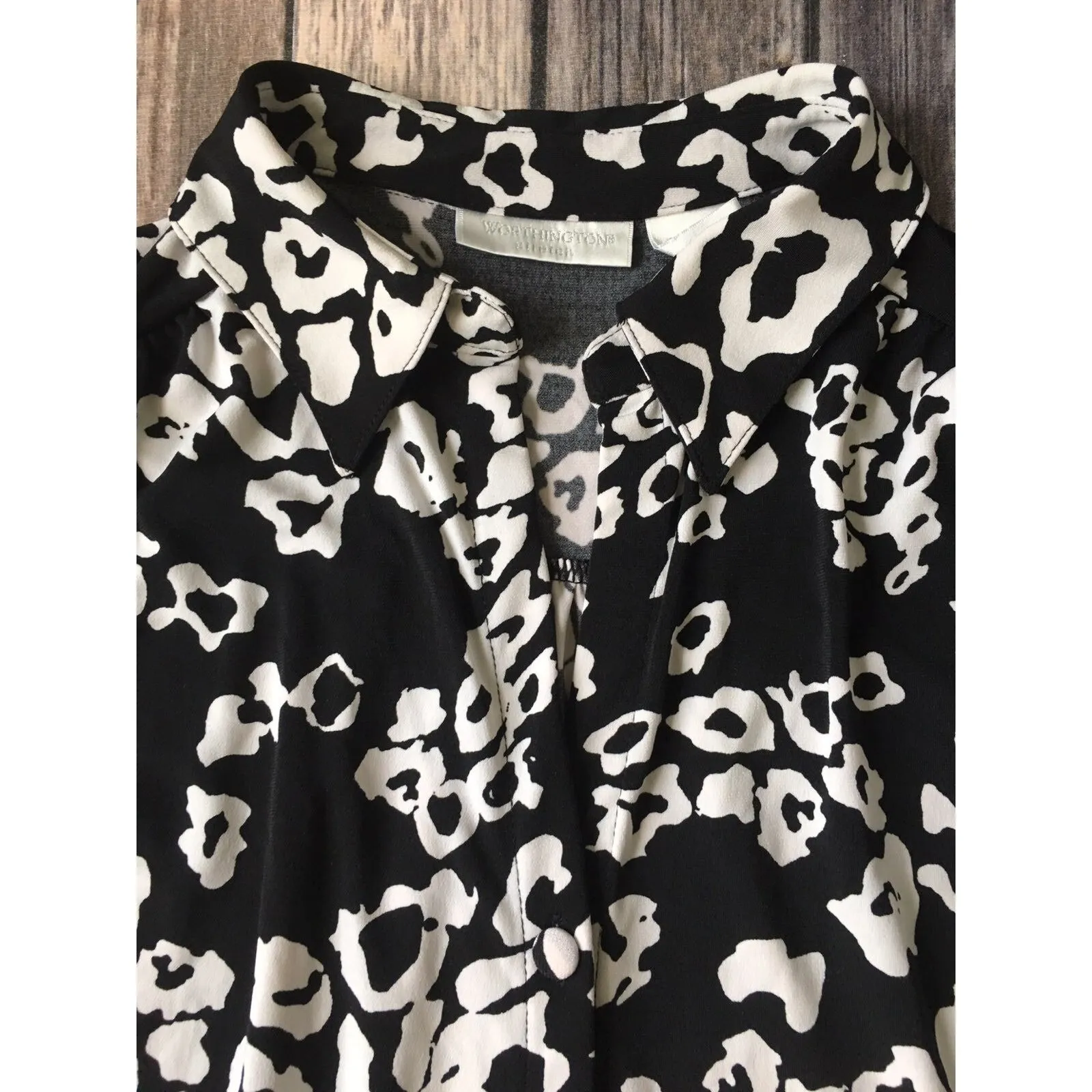 Worthington Shirt Dress Women S 4 6 Button Up Tie Waist Animal Print Puff Sleeve - Image 3