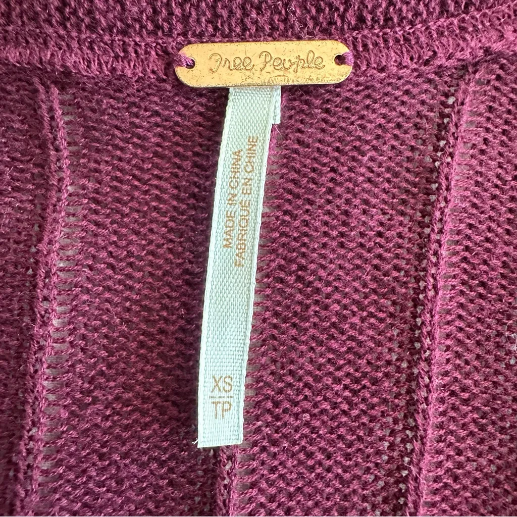 Free People Ribby Rib Duster Cardigan Wine Cotton Linen Sweater Size XS - Image 6