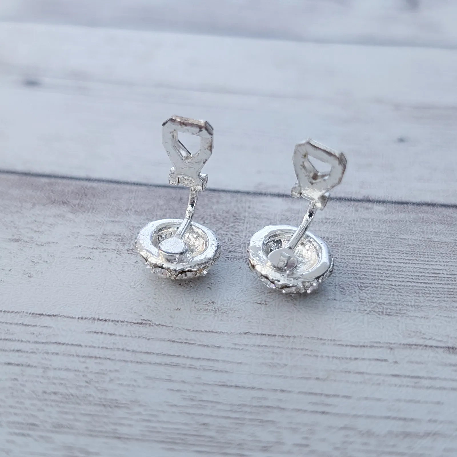 Vintage Clip On Earrings Small Clear Gem Domed - Image 5