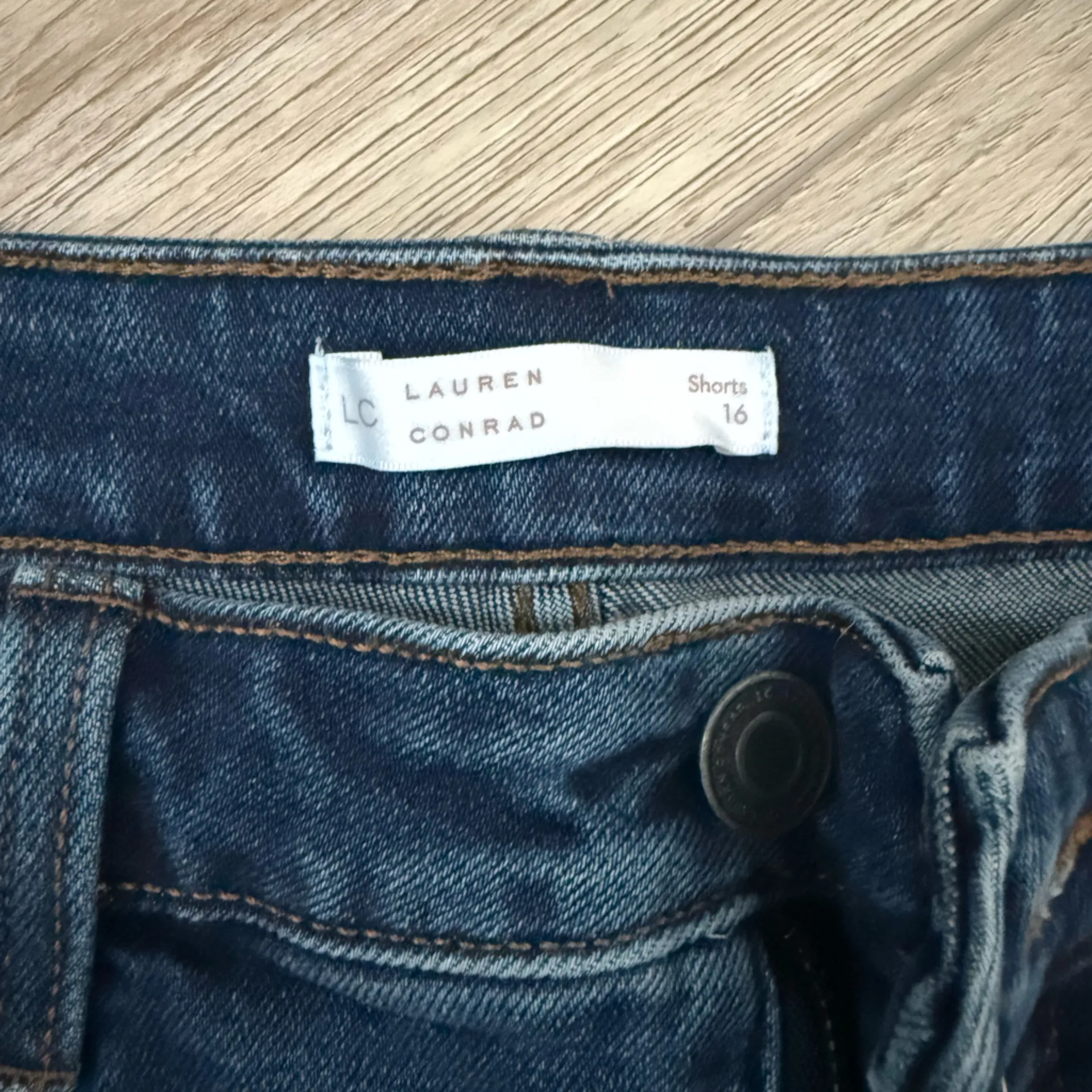 LC Lauren Conrad Dark Blue Frayed Jean Shorts - Image 3