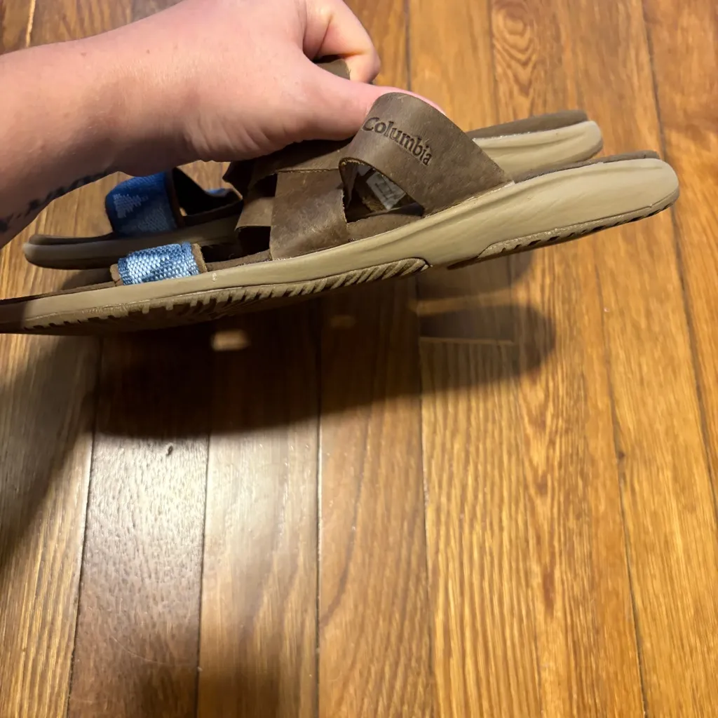 Columbia Women’s Leather Beaded Slide SlipOn Sandals Brown Blue Geometric Sz 10 - Image 7