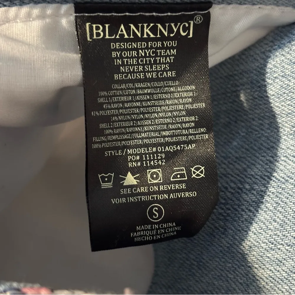 Anthropologie Blank NYC Blue Reversible Denim Trimmed Patchwork Jacket Boxy S - Image 11