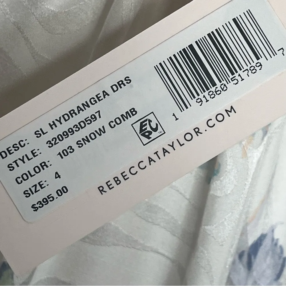 Rebecca Taylor Sz 4 Silk Blend Short Sleeve Hydrangea Floral Dress Snow Combo - Image 6