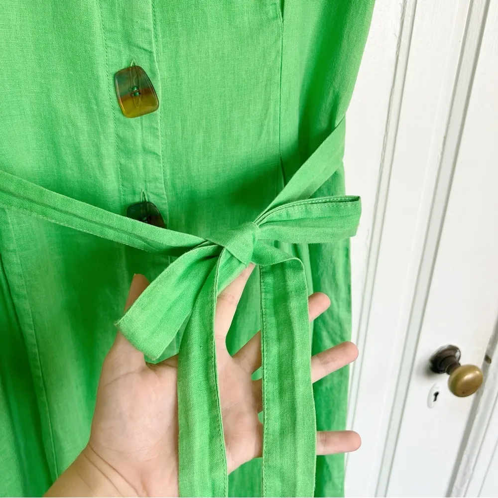 NICHOLAS • Troy Dress green linen midi puff sleeve tie waist button front Size 6 - Image 7