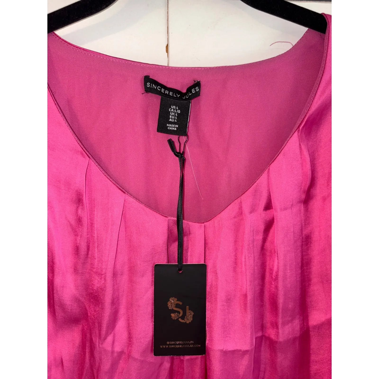 Sincerely Jules Pink Blouse Puff Sleeve Top Pleated Sweetheart Neck L‎ Size L - Image 5