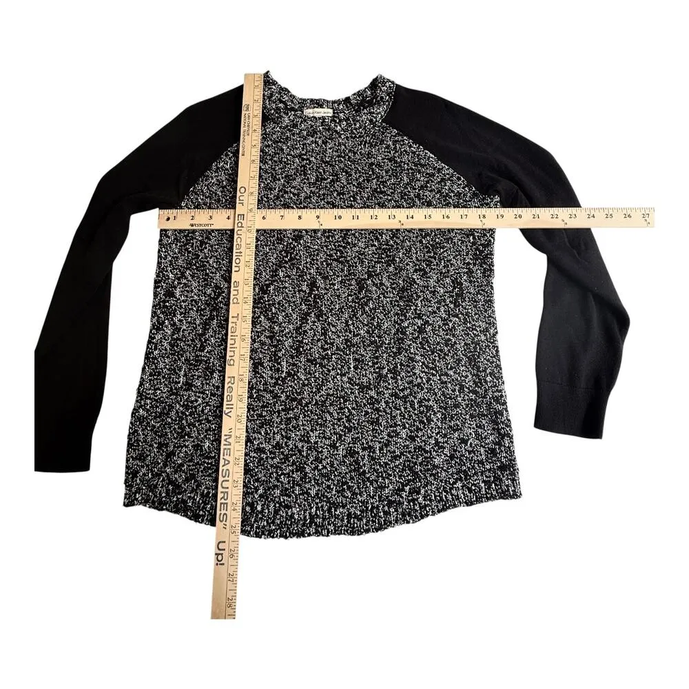 Calvin Klein Jeans KNIT SWEATER Womens MED Black White Colorblock Baseball Style - Image 5