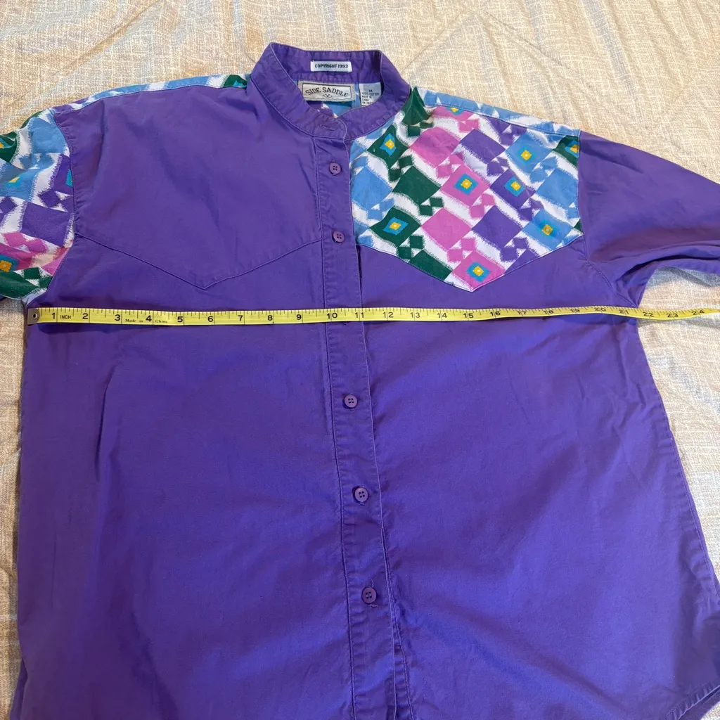 Vintage Side Saddle Shirt Womens M Western Button Down Purple Diamond 80’s 90’s Size M - Image 4