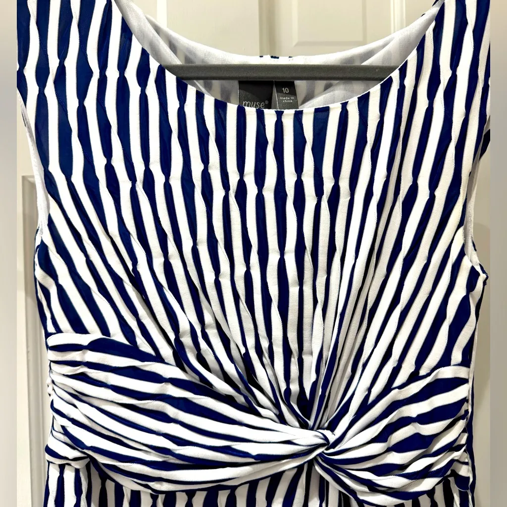 Muse Navy and White stripped Dress. Size 10. Blue - Image 2