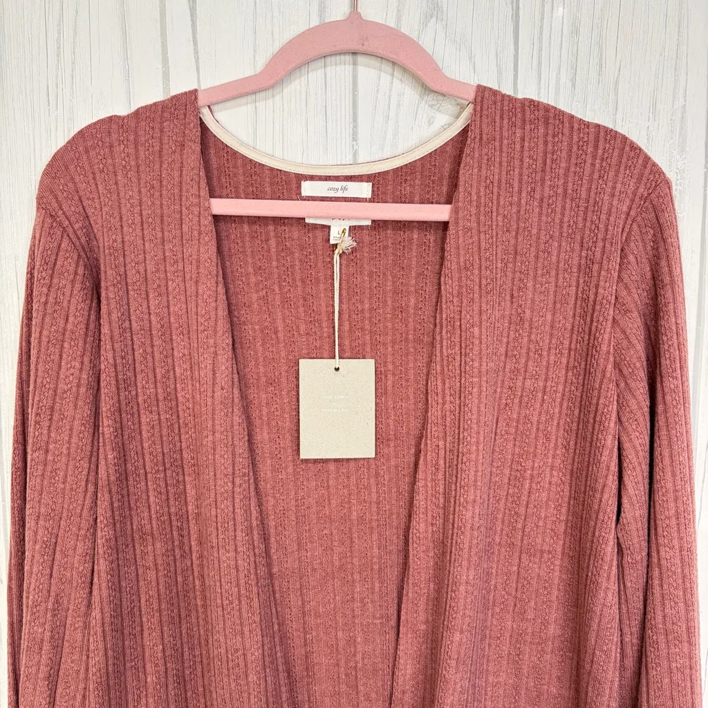NWT BLU PEPPER Cozy Life Ribbed Knit Lightweight Lounge Cardigan, Large - Image 2