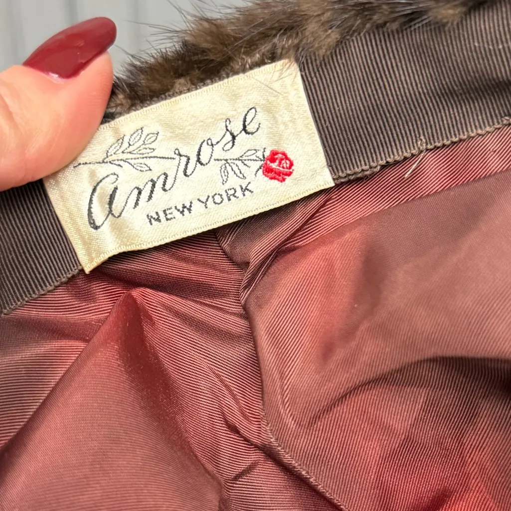 Vintage Mink Fur Pillbox Hat Brown With Hair Comb Clips Winter Mod Vintage Hat - Image 6