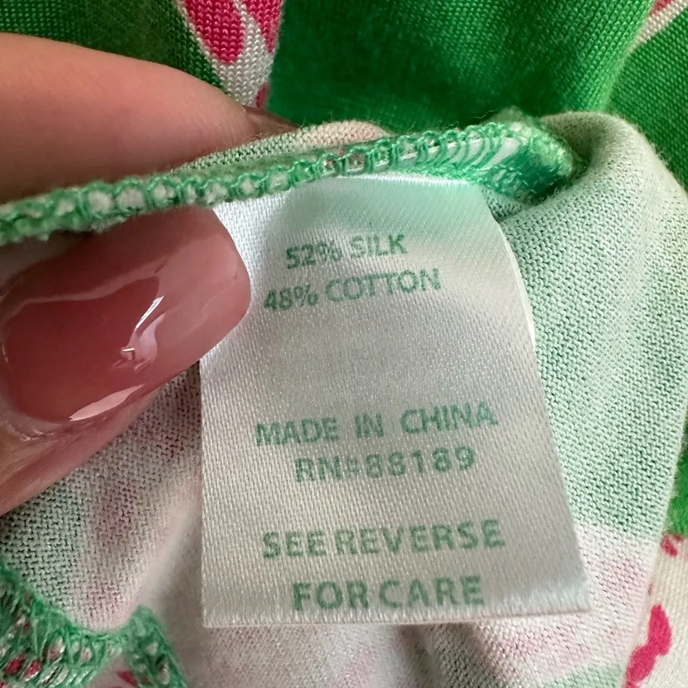 Lily Pulitzer Silk Cotton Green & Pink Hibiscus Floral Sundress Size XS - Image 9