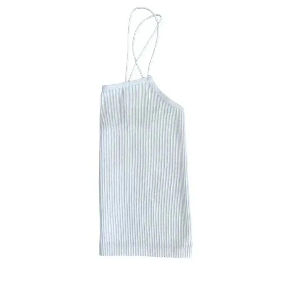 Zara White Ribbed Spaghetti Straps Womens Tank Top Cropped Boxy SZ XS # 1183 - Image 5