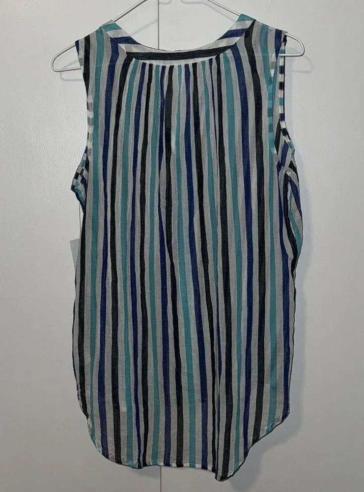 Liz Claiborne Sleeveless Tank Top Blouse Sheer Striped Women’s Medium M Cotton - Image 10