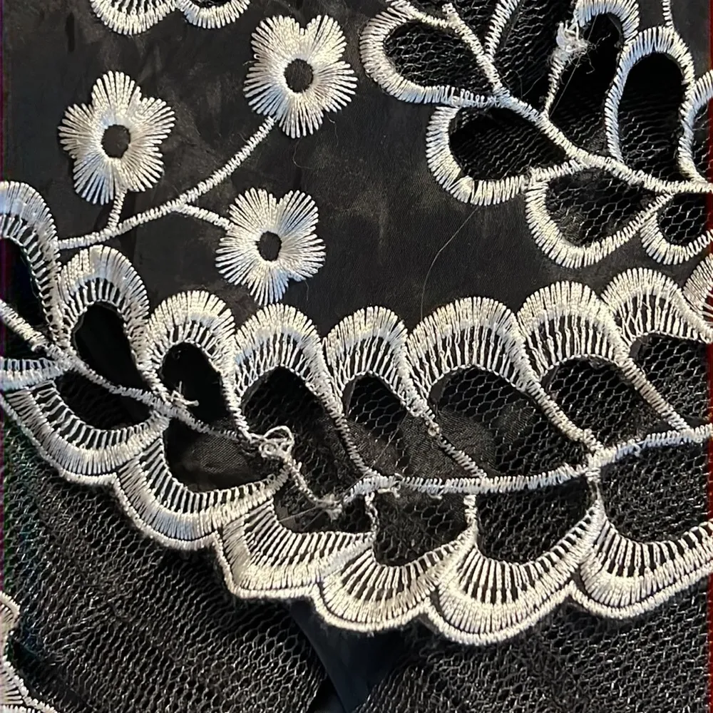 Night Way Collections 6 v neck black ivory eyelet embroidered floral dress lined - Image 13