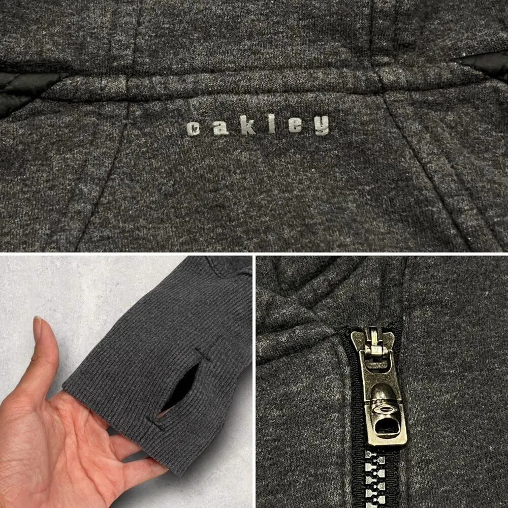 ★ Oakley Y2K Diagonal Zip Up Hooded Fleece Jacket ★ - Image 5