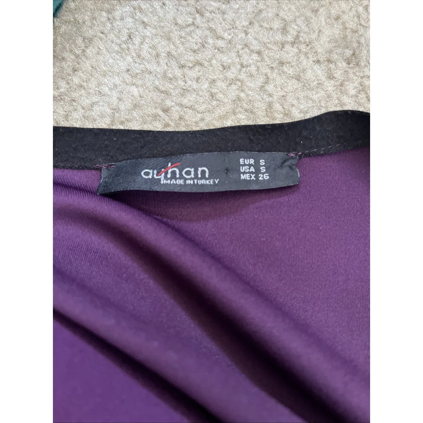 Ayhan Size Small Turkish Purple Black Trim V Neck Fringe Trim Western Dress - Image 10