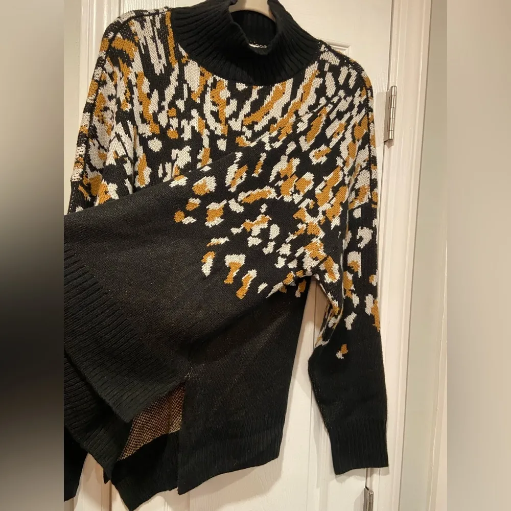 NWT New Directions Size XL Black Leopard Print Mock Neck Tunic Sweater Oversized - Image 8
