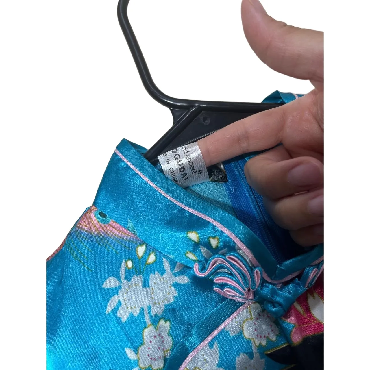 Laogudai Blue Peacock Floral Mandarin Collar Chinese Style Cheongsam Dress M‎ Size M - Image 6