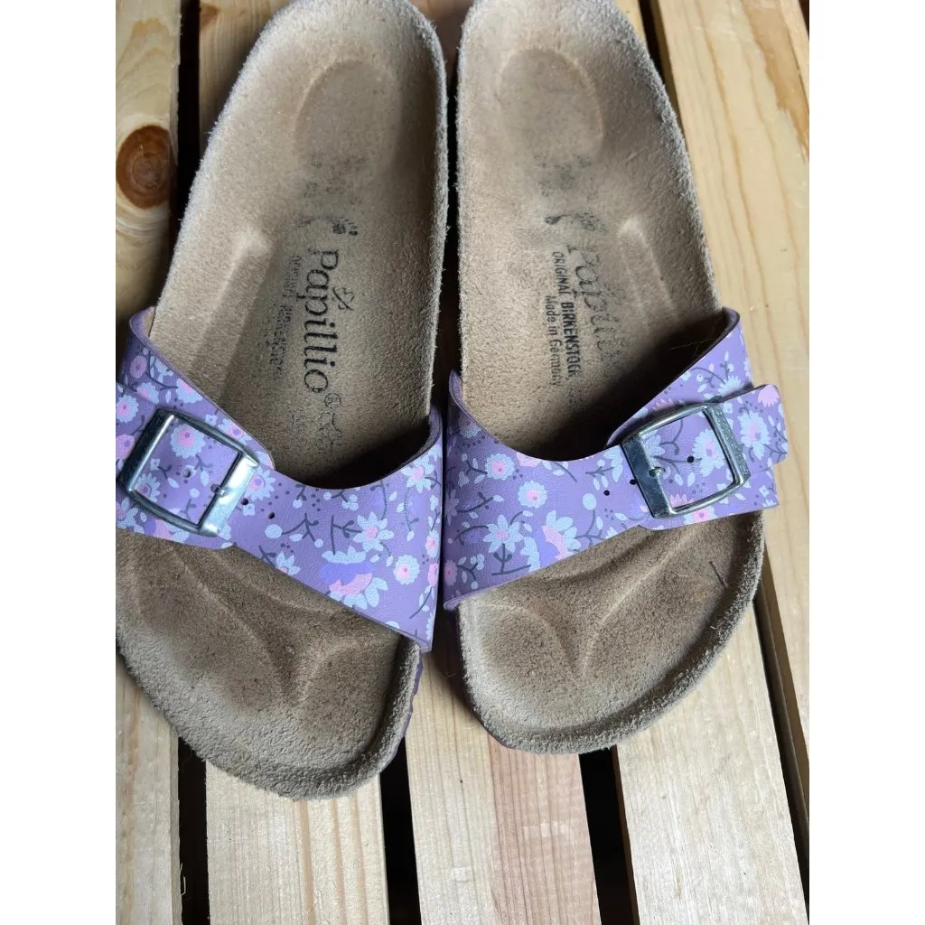 Papillio Birkenstock Women’s Size 7 Purple Floral Slip On Leather Sandals - Image 3