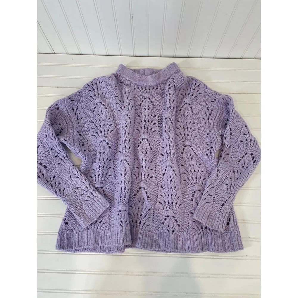 Aerie Womens Purple Oversized Chunky Open Knit Sweater Cozy Preppy Top Size S - Image 2