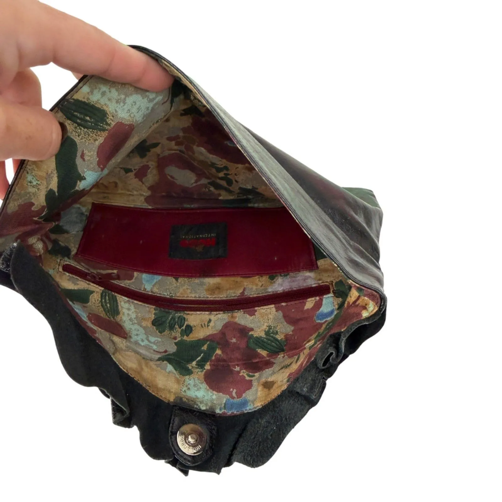 HOBO International Black Leather Ruffle Clutch Purse Handbag - Image 3