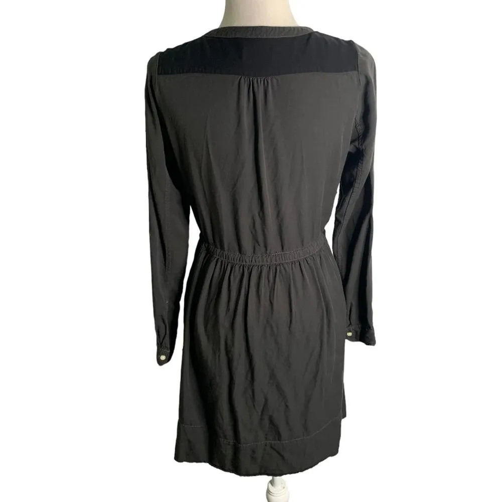 Gap Button Down Long Sleeve Dress 4 Grey V Neck Pockets Drawstring Tie Waist - Image 4