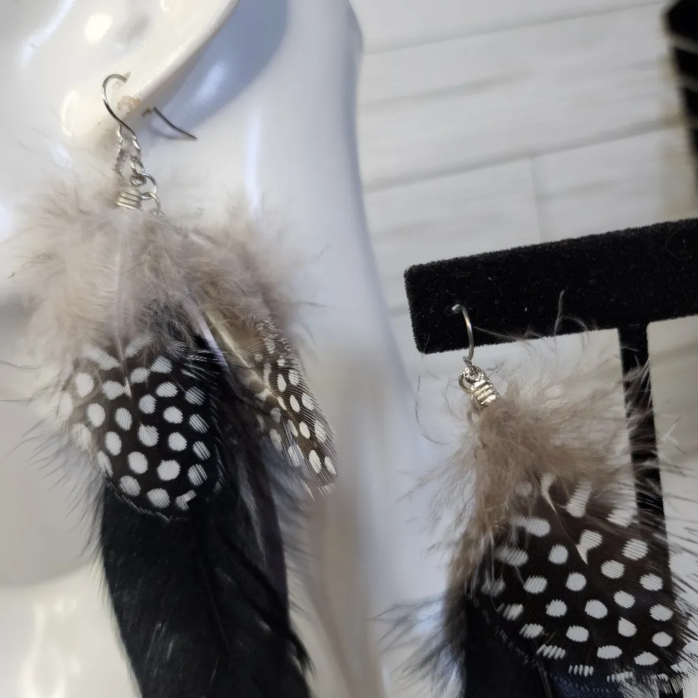 Boho Long Black Real Feather Earrings - Image 3