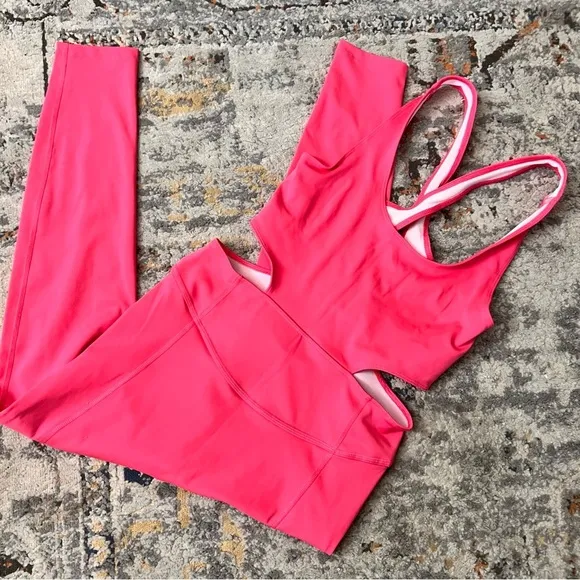 FREE PEOPLE MOVEMENT‎ Back It Up Onesie Hot Pink NWOT Size S Open Back Athletic - Image 3