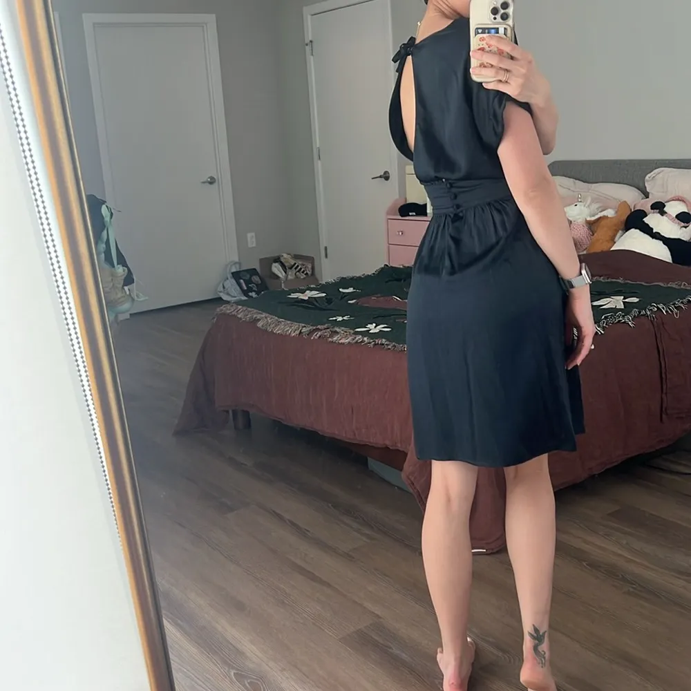 Black miu miu silk ruffle mini dress - Image 4