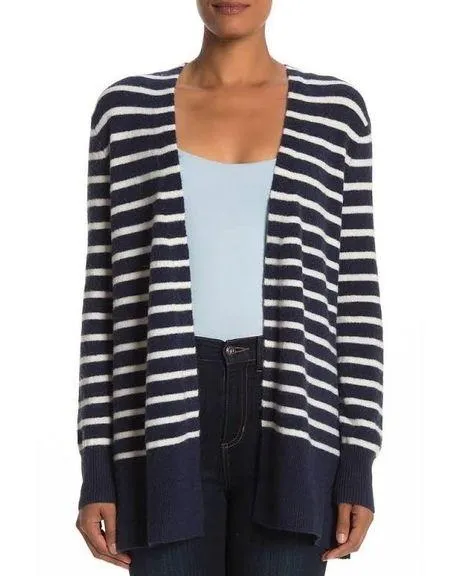 Madewell Cozy Walker striped longline plush alpaca blend cardigan navy white M - Image 3