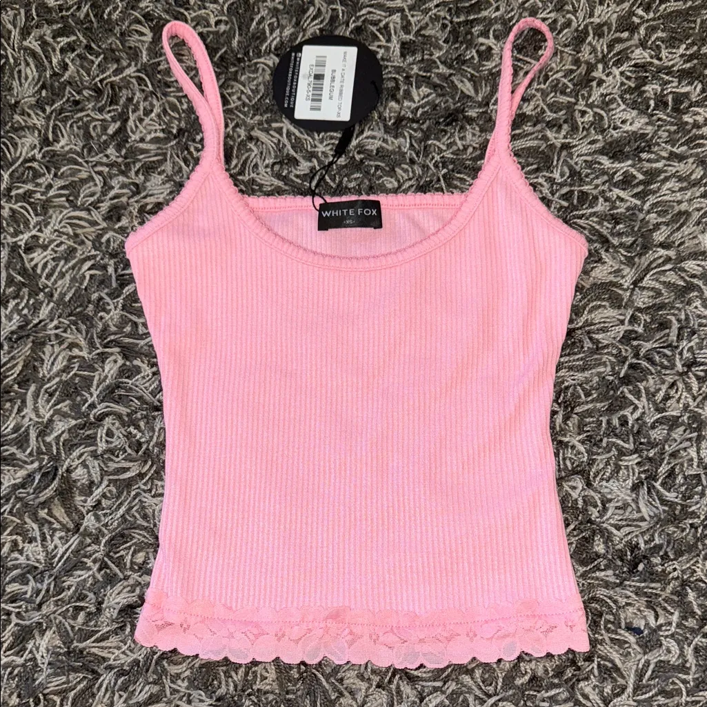 White Fox Pink Ribbed Tank Top - Image 2