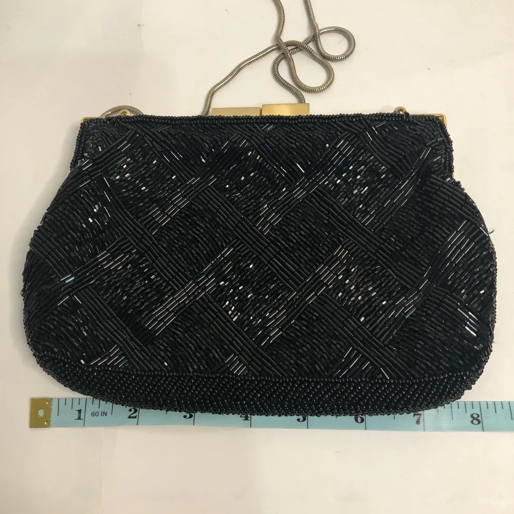 Vintage sequin La Regale black beaded chain strap purse‎ perfect evening bag - Image 11