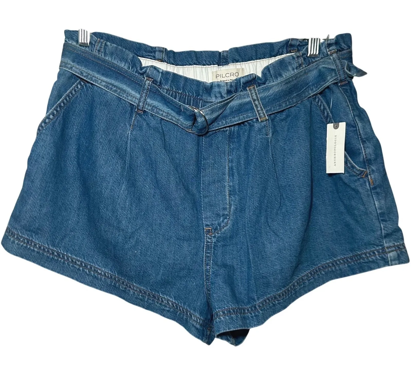 NWT PILCRO Anthropologie Paperbag Waist Denim Shorts Blue Size L boho Classic - Image 1