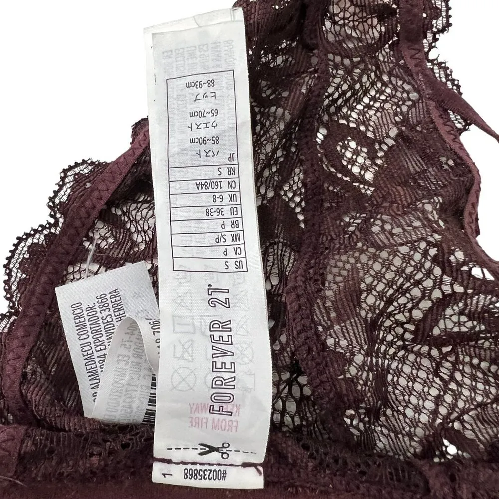 Forever 21 Deep Chocolate Lace Bralette Strappy Small - Image 4