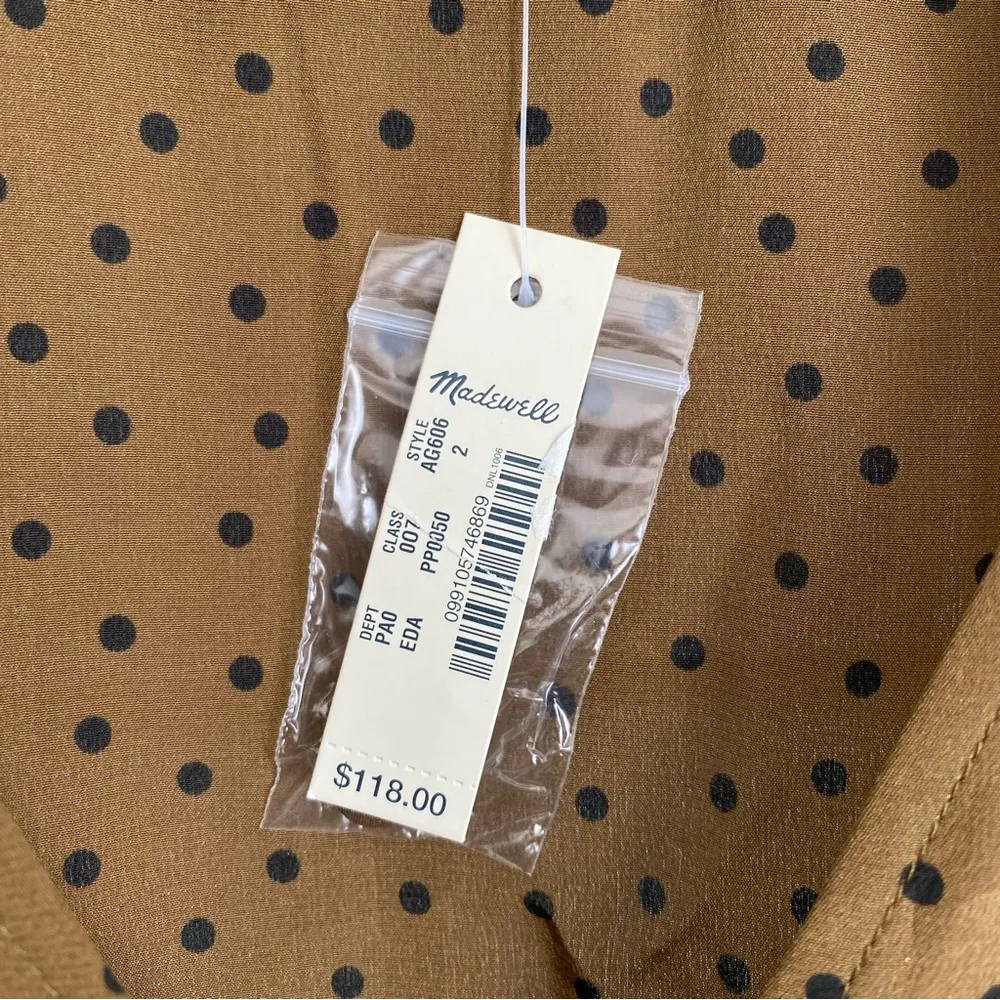 NWT Madewell Flutter Sleeve Silk Top in Polka Dot - Image 5