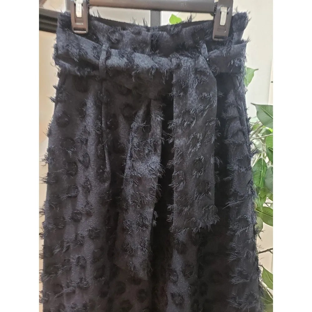 H&M Women's Black Wide Cut High Waist Tie Belt Pockets Ankle Length Pants 2 - Image 2