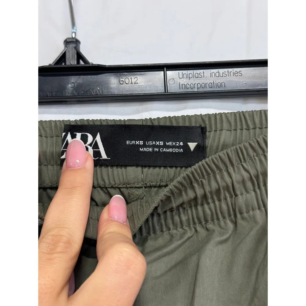 Zara Pull On High Waisted Elastic Waist Parachute Pants Green Women's Size XS - Image 3