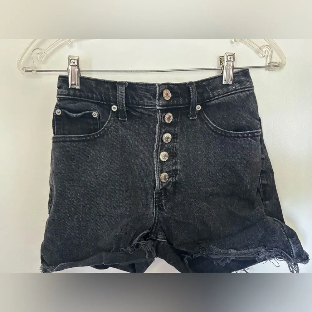 Abercrombie distressed black button fly high rise 4” denim short size 00 cotton - Image 6